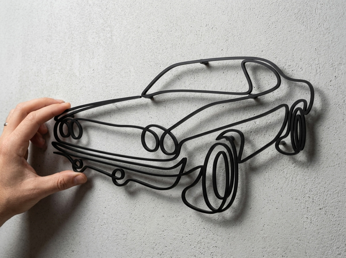 [Laser cut and engrave] Decorazione da parete in metallo con sagoma di auto sportiva d'epoca