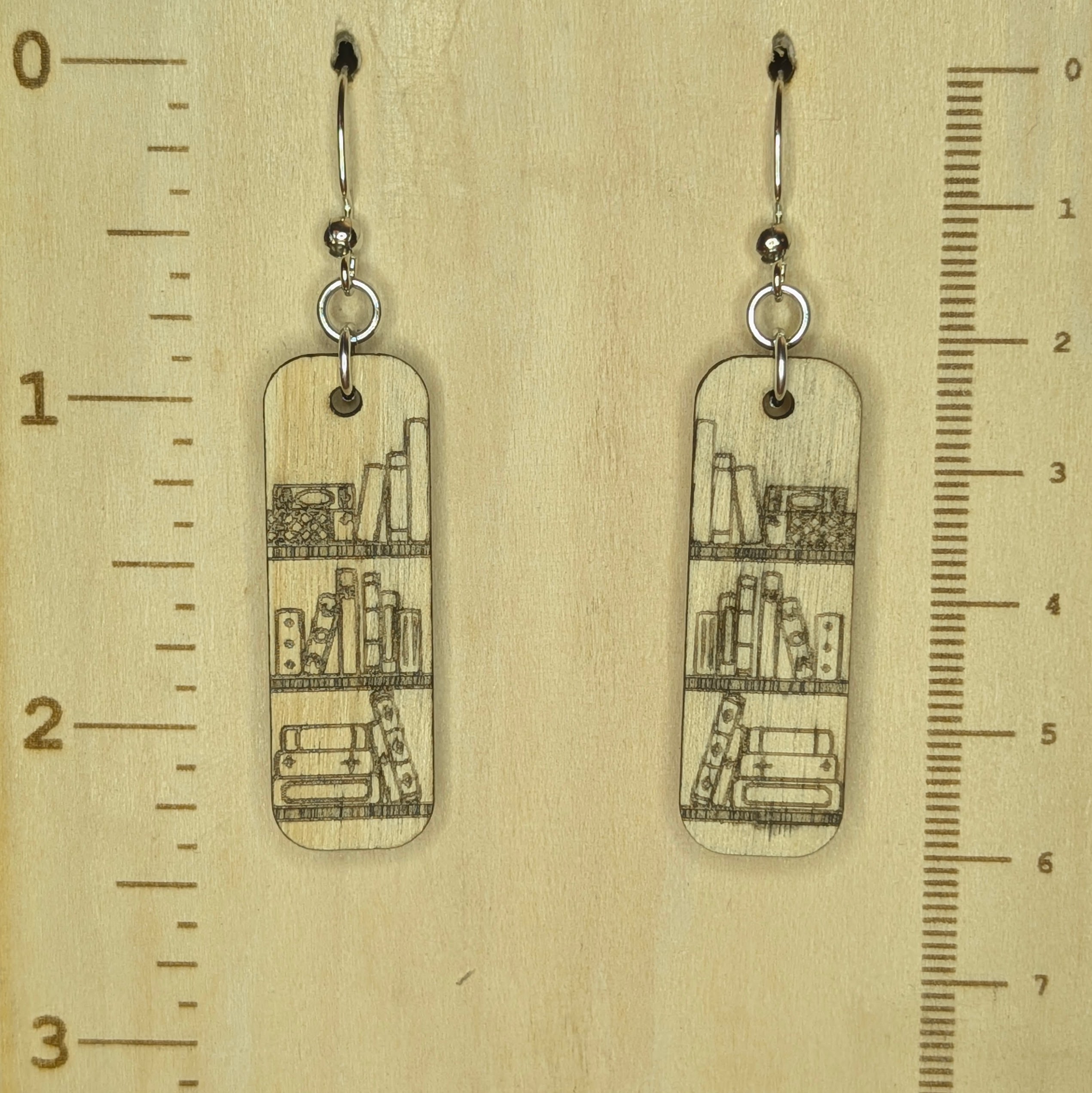 [Laser cut and engrave] Wooden Bookshelf Dangle Earrings