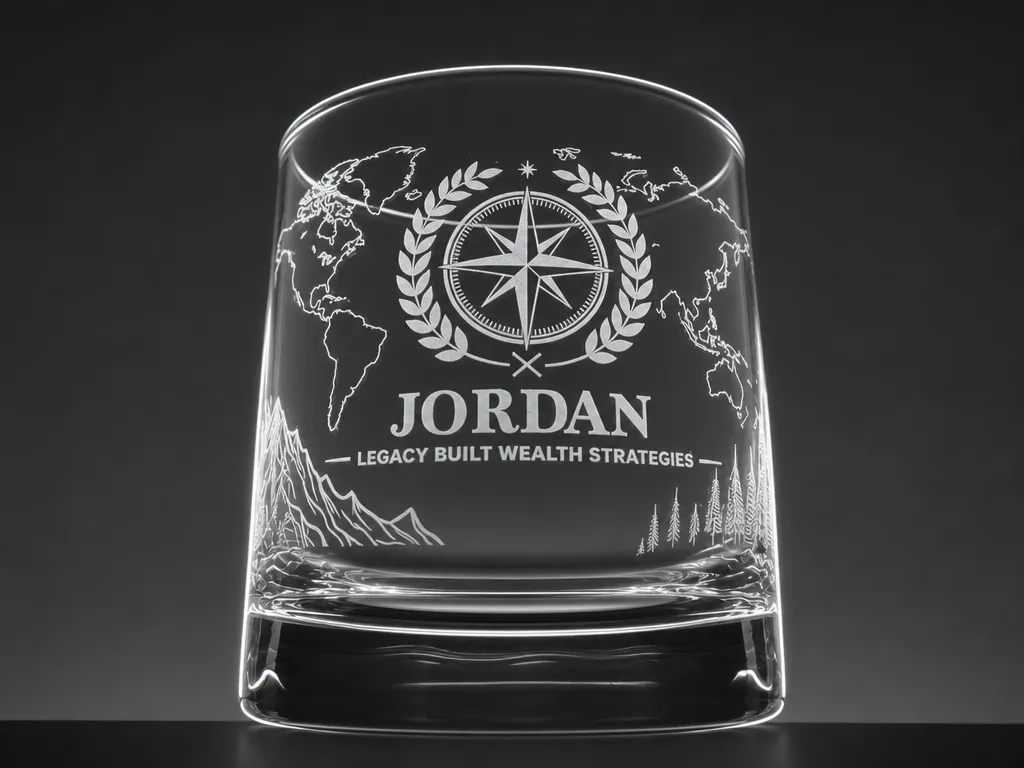 Personalized Whiskey Glass with Compass and World Map Design