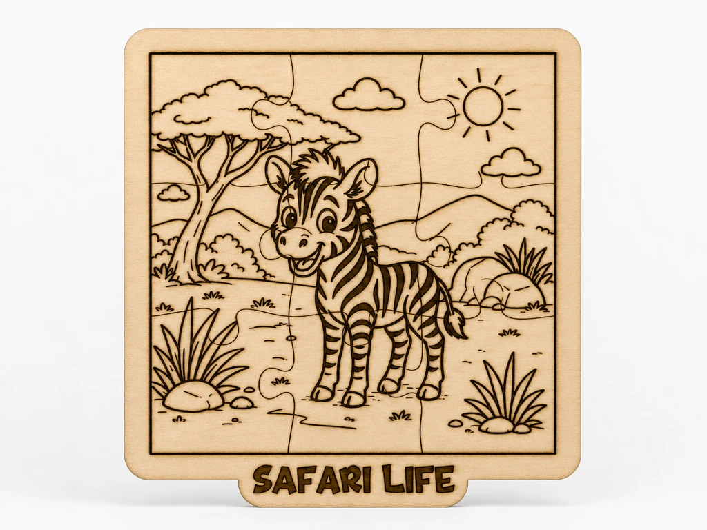 Happy Zebra Puzzle for Children | Safari Life Wooden Laser Cut Design | Coloring Activity | Educational Animal Toy | SVG DXF XCS Files