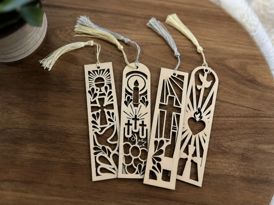 Set of Four Religious Themed Wooden Bookmarks
