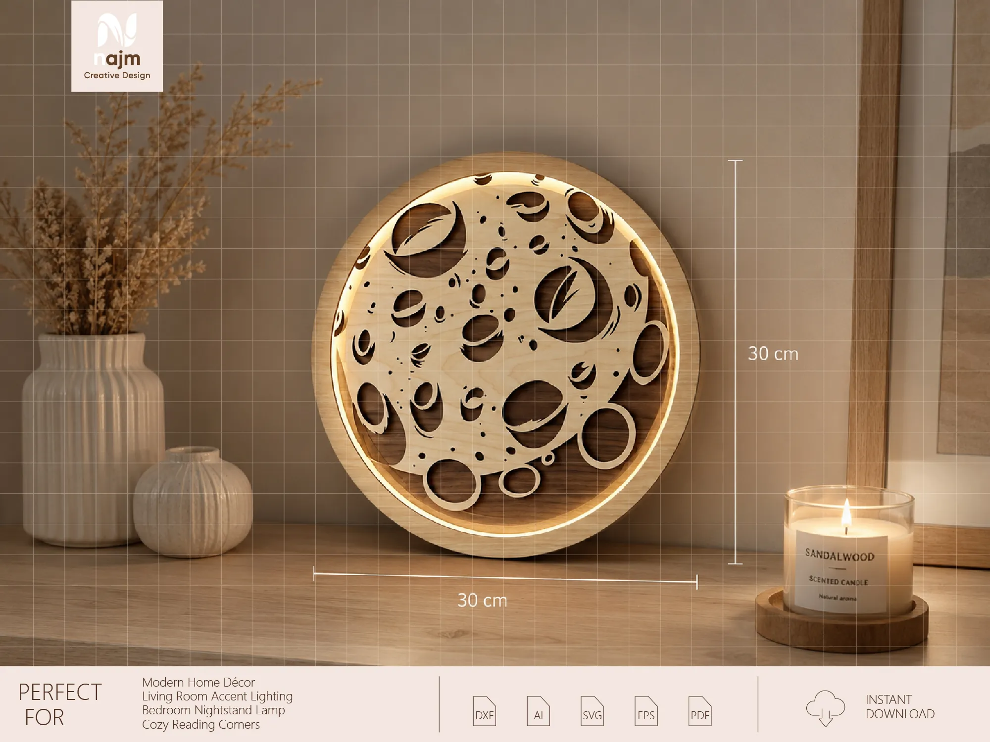 Circular Moon Surface Wall Light with Warm Backlit Glow