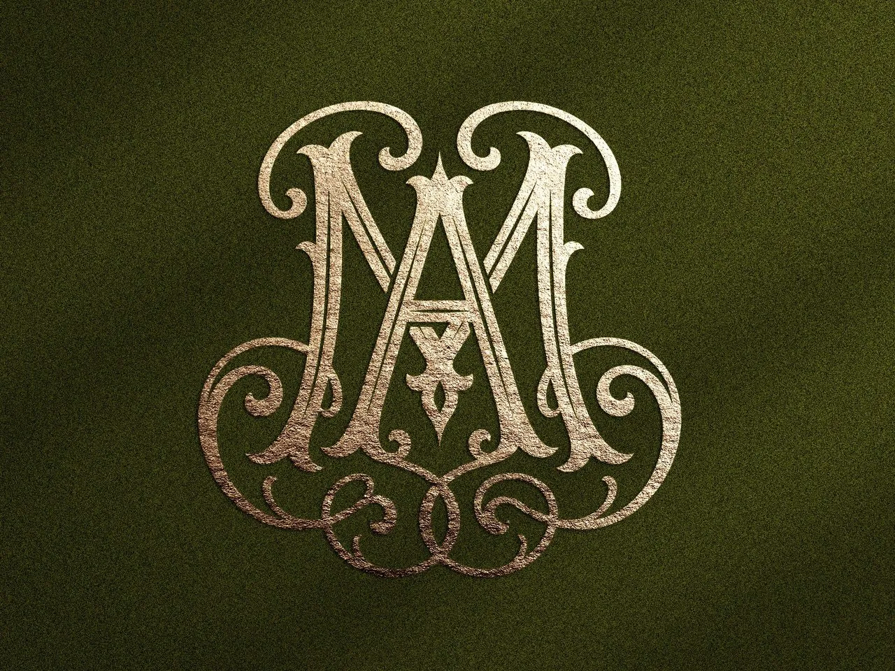 [Laser cut and engrave] Monogramme doré avec lettres entrelacées M et A sur fond vert
