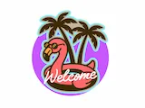 [Laser cut and engrave] Flamingo Welcome Sign with Palm Trees for Tropical Home Decor