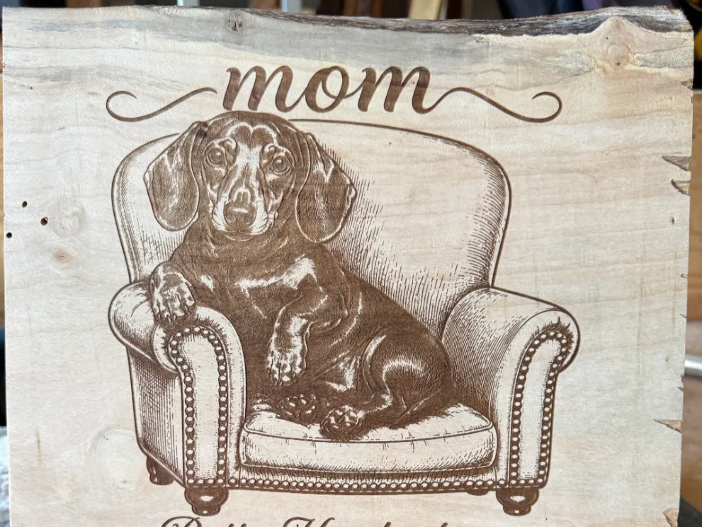 Wooden Plaque Featuring a Dachshund Dog Sitting in an Armchair for Mom