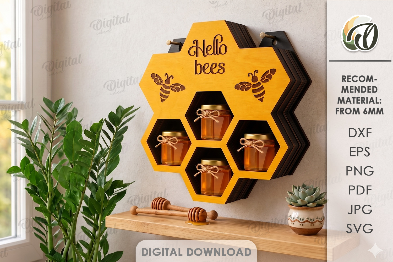 [Laser cut and engrave] 3D Bee Wall Shelves and Stands bundle. Honeycomb Storage shelf laser cut files. Hanging bookshelf svg. Organizer. Display. Bee quotes svg