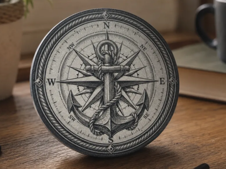 Nautical Compass and Anchor Round Wall Plaque Coaster