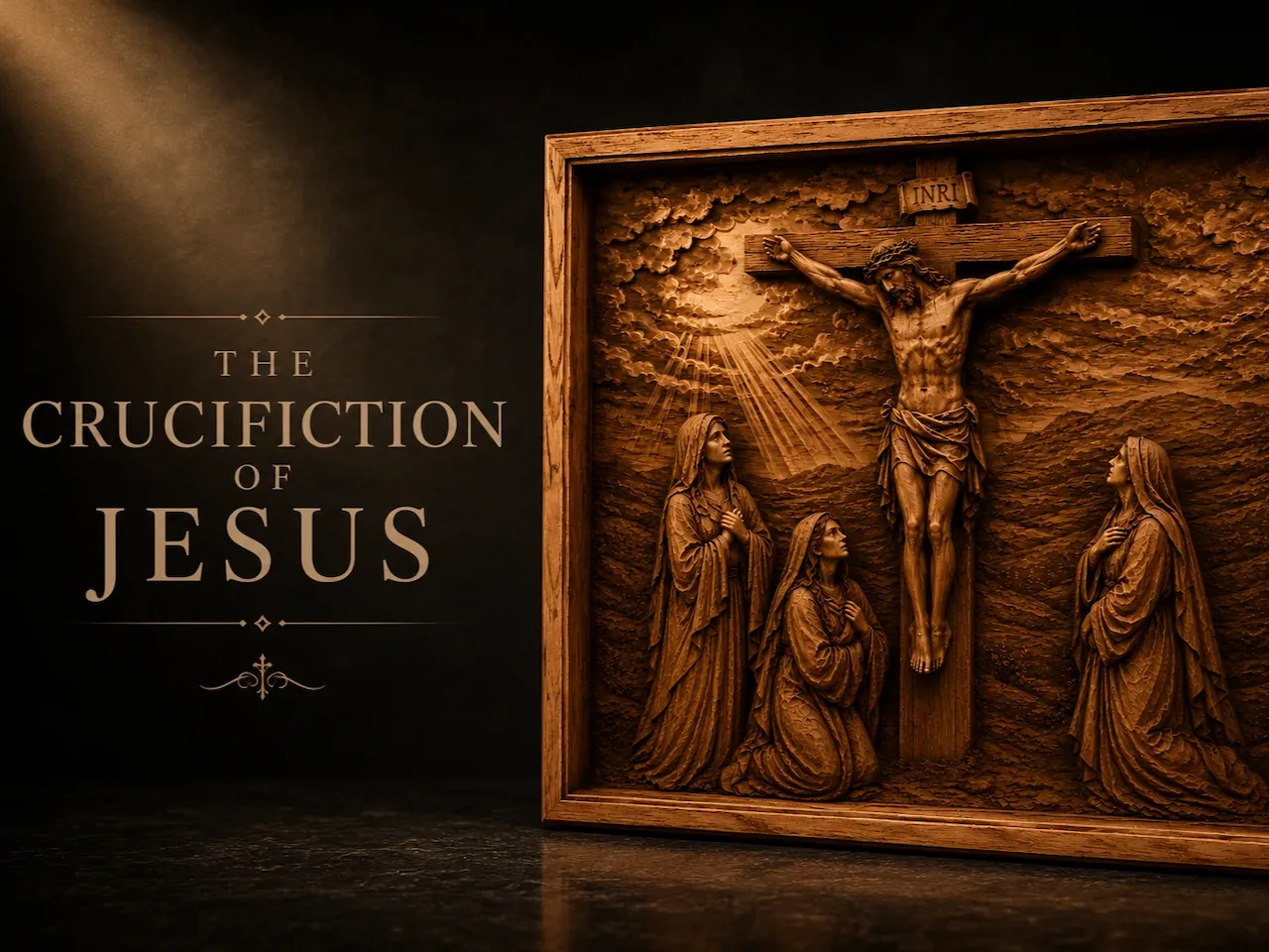 [Laser cut and engrave] Wooden Wall Plaque Depicting the Crucifixion of Jesus Christ
