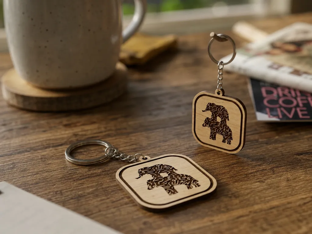 Abstract Engraved Bear & Elephant Keychain Laser Cut SVG Template