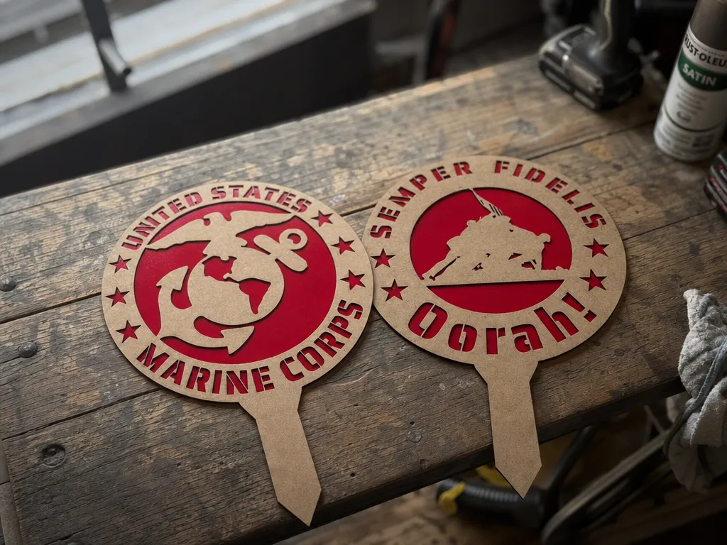 United States Marine Corps and Semper Fidelis Garden Stake or Grave Marker.