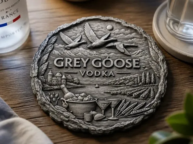 Grey Goose Vodka Embossed Round Stone Coaster
