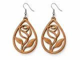 [Laser cut and engrave] Teardrop Rose Flower Wooden Dangle Earrings