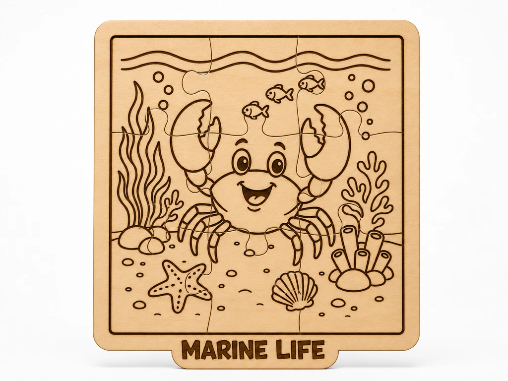Crab Wooden Puzzle for Kids | Marine Life Montessori Toy, Ocean Animal Learning Activity and Fine Motor Skills Development