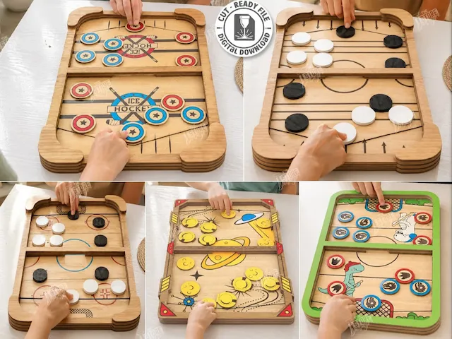 Wooden Tabletop Sling Puck Game Board Laser Cut Bundle. Wooden Booard Game