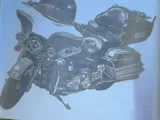 [Laser cut and engrave] Stainless steel flask featuring a detailed touring motorcycle illustration