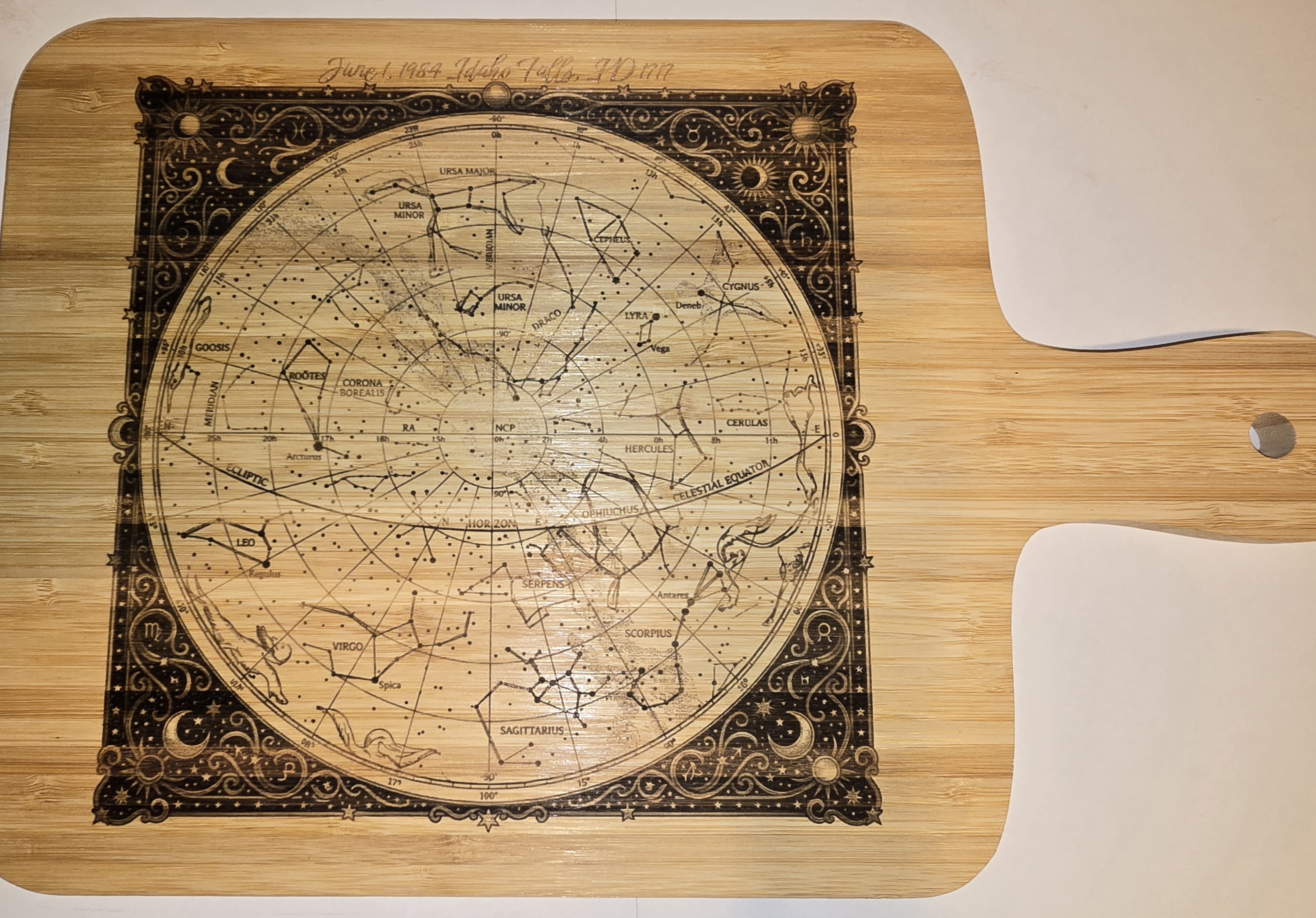 [Laser cut and engrave] Born Under These Stars — Idaho Falls Birth Board