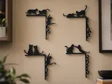 [Laser cut and engrave,Other] Black Cat Silhouette Wall Corner Shelves