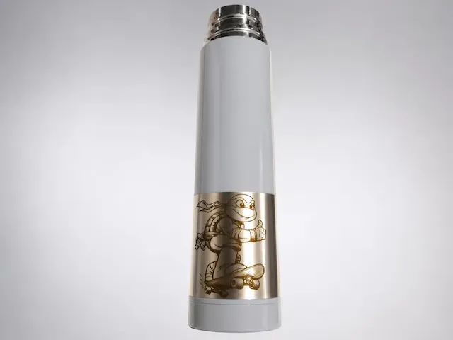 White Insulated Water Bottle Featuring a Teenage Mutant Ninja Turtle Skateboarder