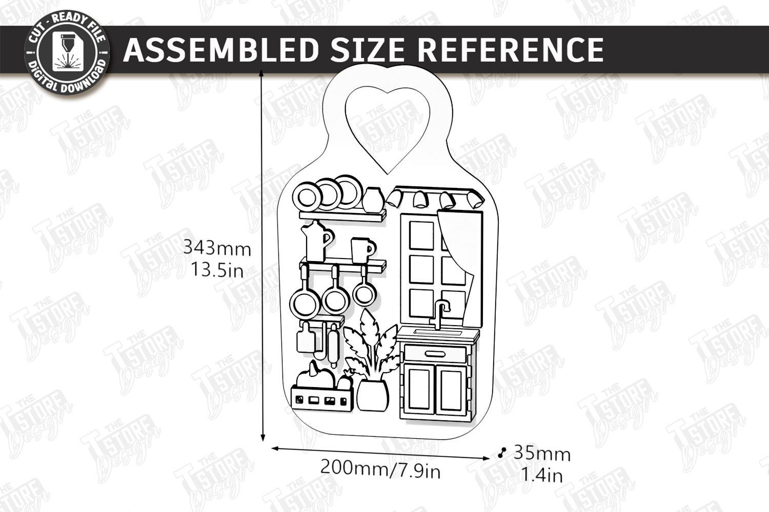 [Laser cut and engrave] Miniature Kitchen Scene Wall Hanging Cutting Board Decor Laser Cut Bundle. Mini Kitchen. Home Decor
