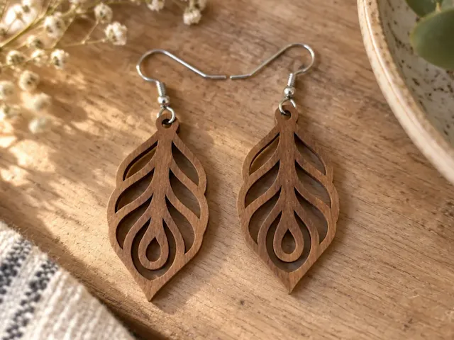 Boho Leaf Shape Wooden Dangle Earrings