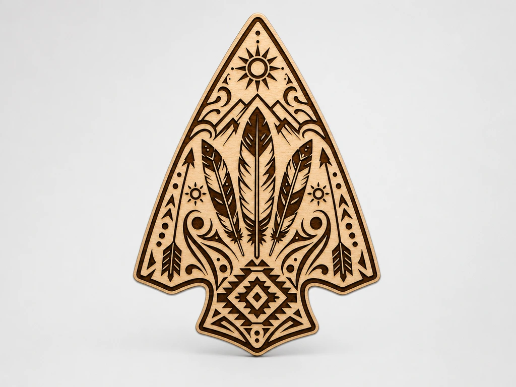 Native American Arrowhead SVG XCS | Bohemian Feather Mountain Mandala Wall Art | Laser Cut Wooden Decor Digital File
