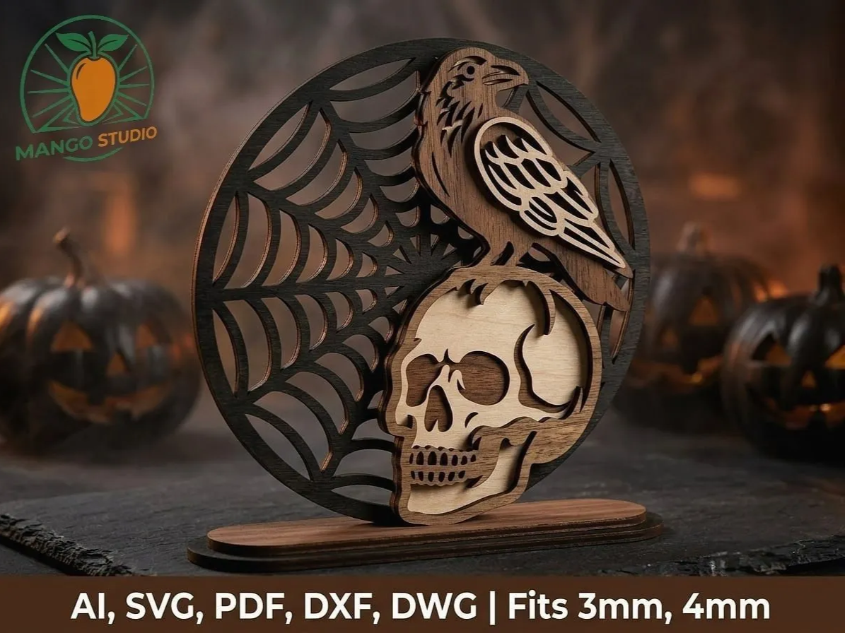 Halloween Skull Raven 3D SVG Laser File