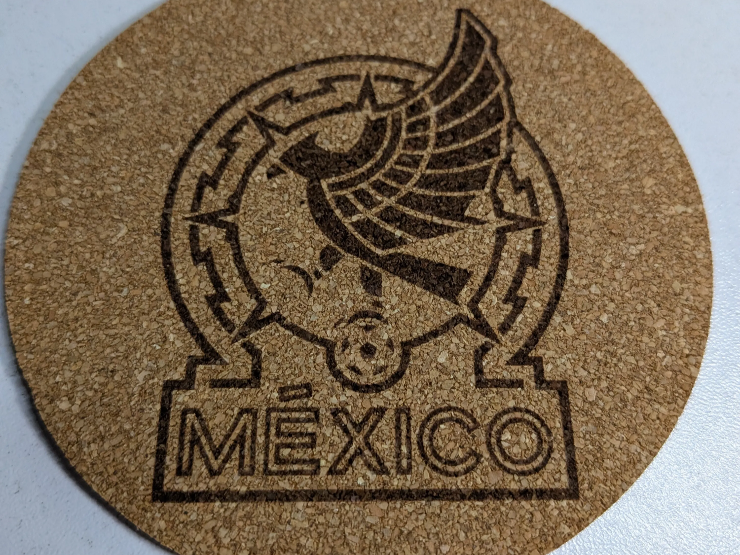 Round Cork Coaster Featuring Mexico Eagle Emblem
