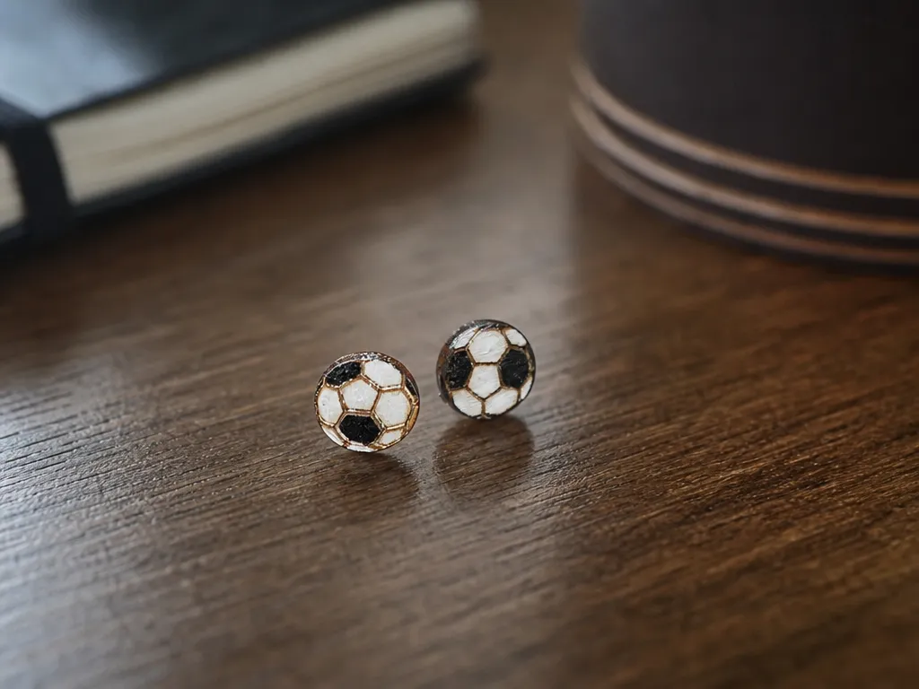 Paire de boucles d'oreilles puces motif ballon de football