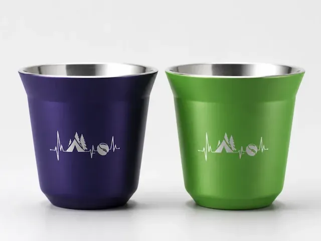 Espresso Cups with Camping and Coffee Heartbeat