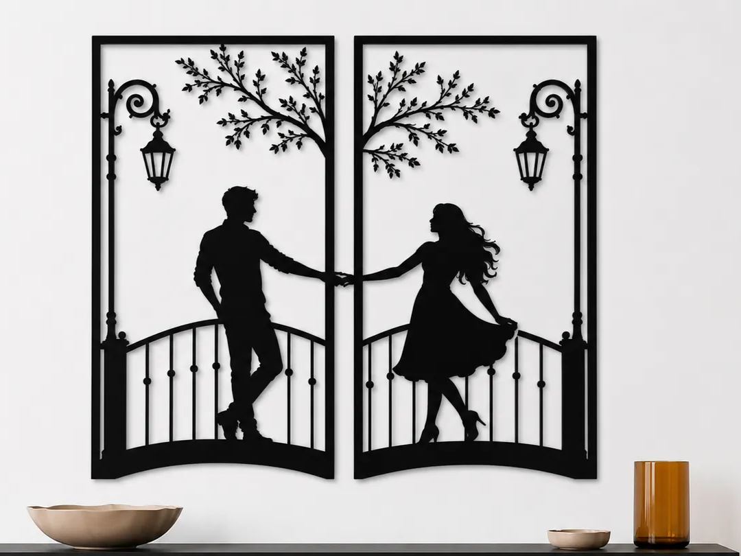 Romantic Bridge Couple Wall Art SVG | Love Silhouette Panels | Couple Bridge Decor | Anniversary Gift | Laser Cut SVG Digital Download