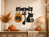 [Laser cut and engrave] Interchangeable Halloween Wall Decor SVG, Pumpkin Witch Hat Cat Broom Wall Peg Hanging Set of 3, Glowforge Laser Cut File