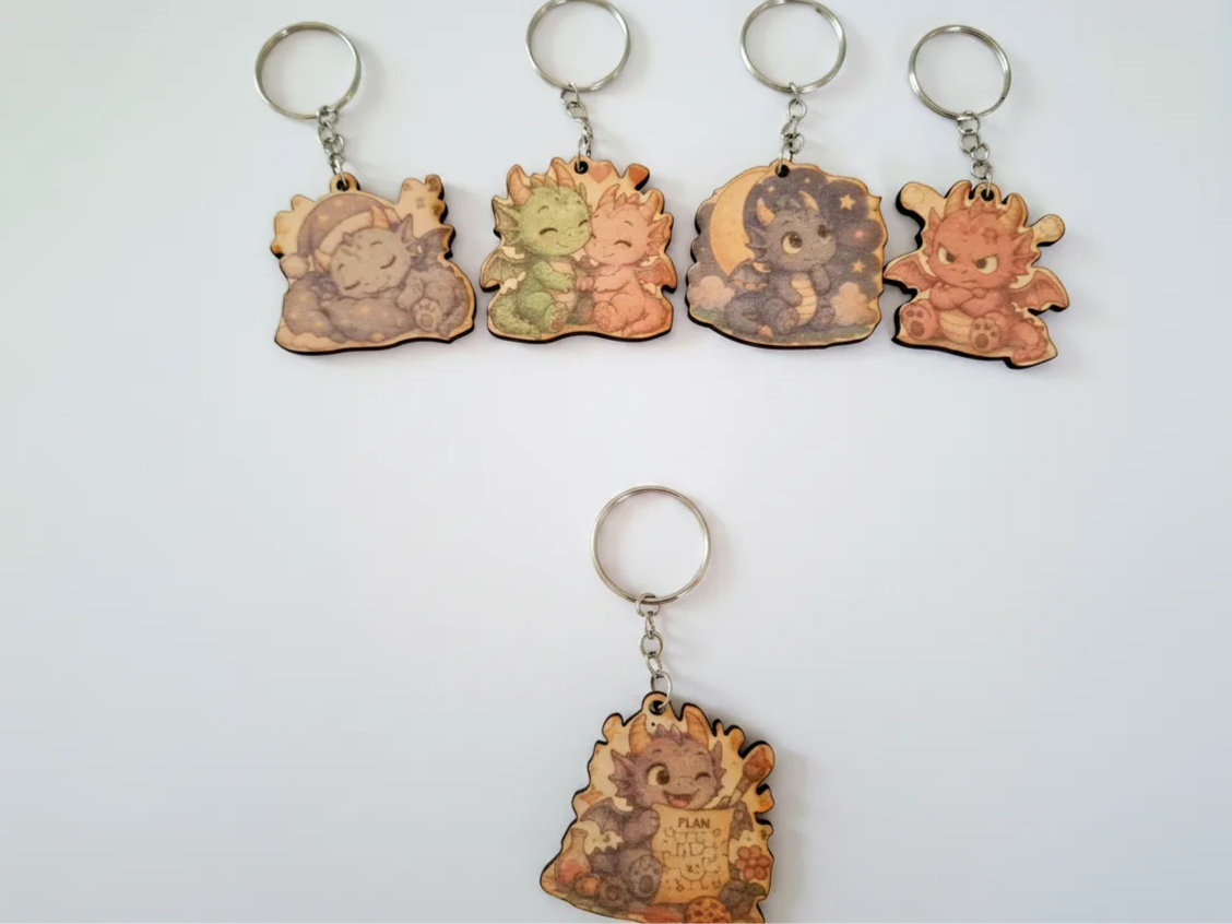 Tiny Mood Dragon – Creative Chaos | Printed Wooden Dragon Keychain for xTool M1 Ultra or M2