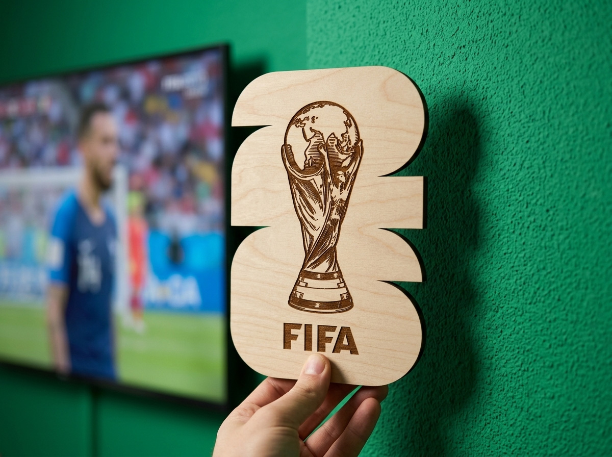 [Laser cut and engrave] Targa in legno con trofeo della Coppa del Mondo FIFA