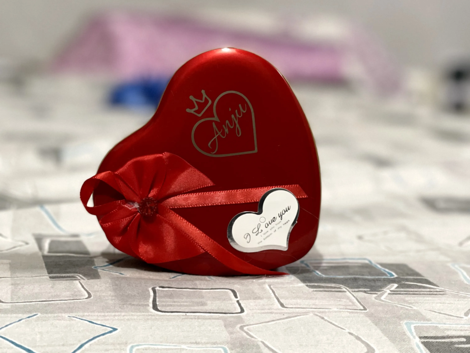 Red Heart Shaped Keepsake Box with Anju Name and Love Message