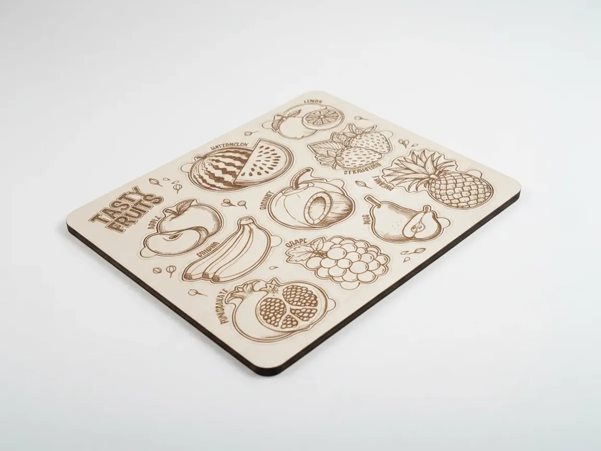 [Laser cut and engrave] Tasty Fruits Illustrated Wooden Educational Placemat