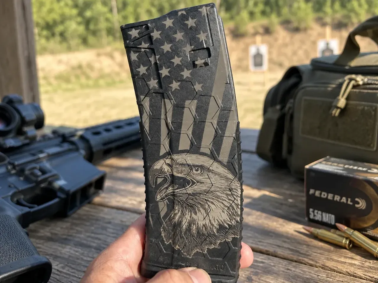 [Laser cut and engrave] Rifle Magazine Featuring American Flag and Bald Eagle Motif