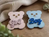 [Laser cut and engrave] Bear Shaped Boy and Girl Gender Reveal Plaques