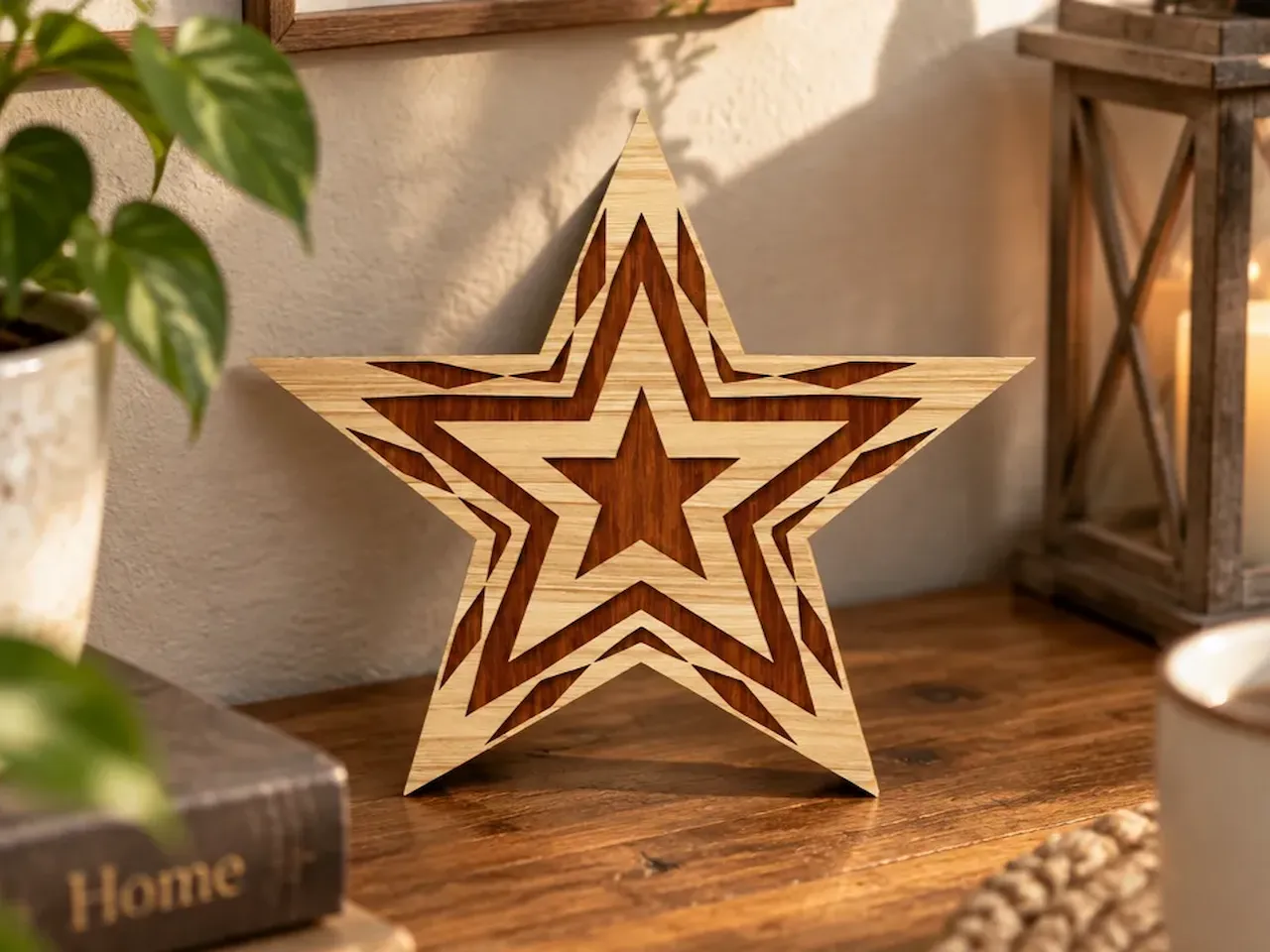 [Laser cut and engrave] Layered Wooden Star Tabletop Decor