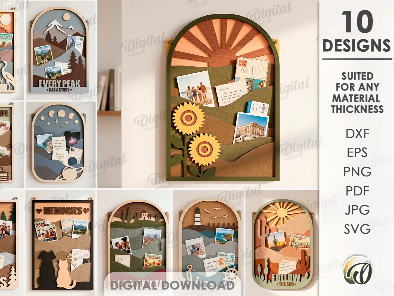 3D Layered Memory Organizers Bundle. Wood & Felt Photo Display Laser Cut Files. Travel Keepsake Board. Picture Holder. Wall Home Decor SVG