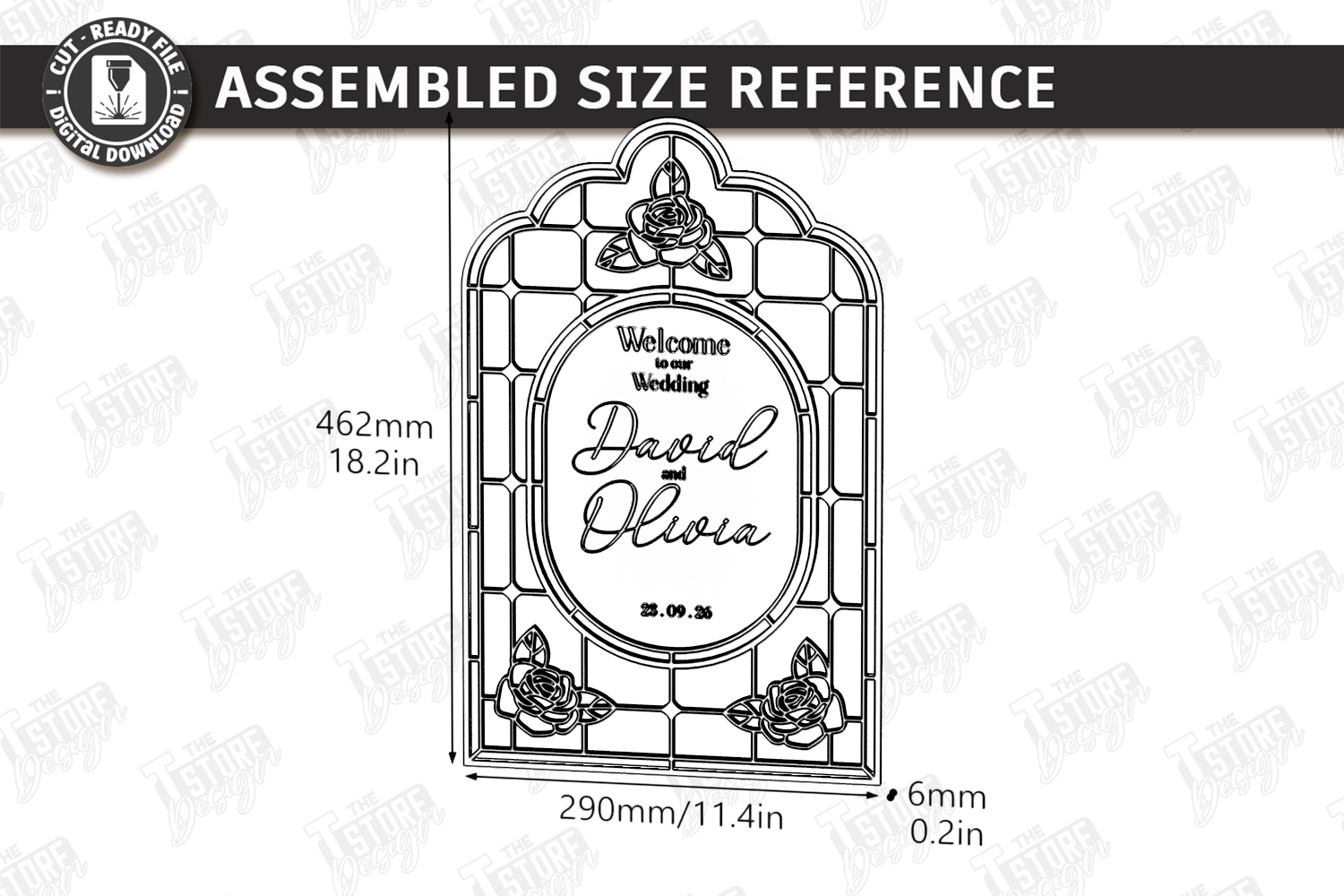 [Laser cut and engrave] Arched Floral Wedding Welcome Sign with Stained Glass Style Frame laser Cut Bundle. Floral Design. Weding Day