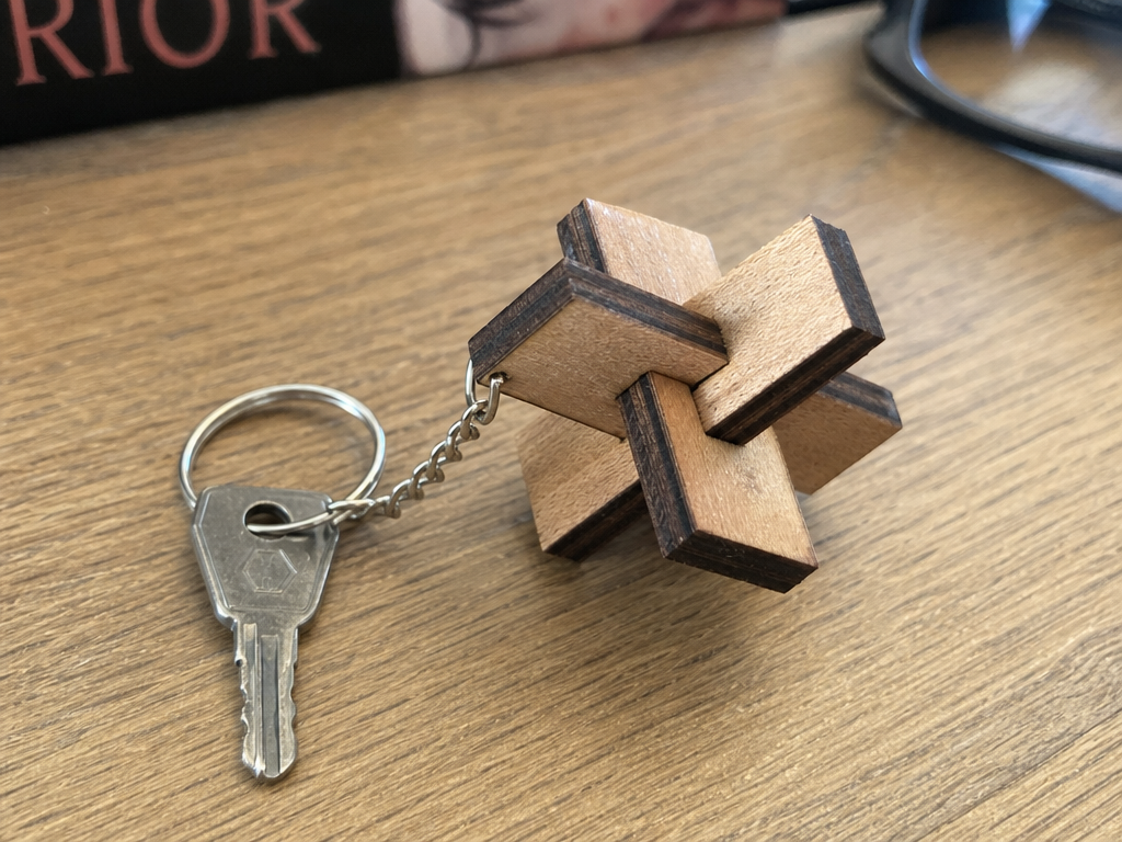 Wooden interlocking puzzle keychain