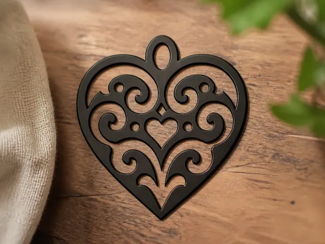 Filigree Heart Ornament with Swirl Patterns