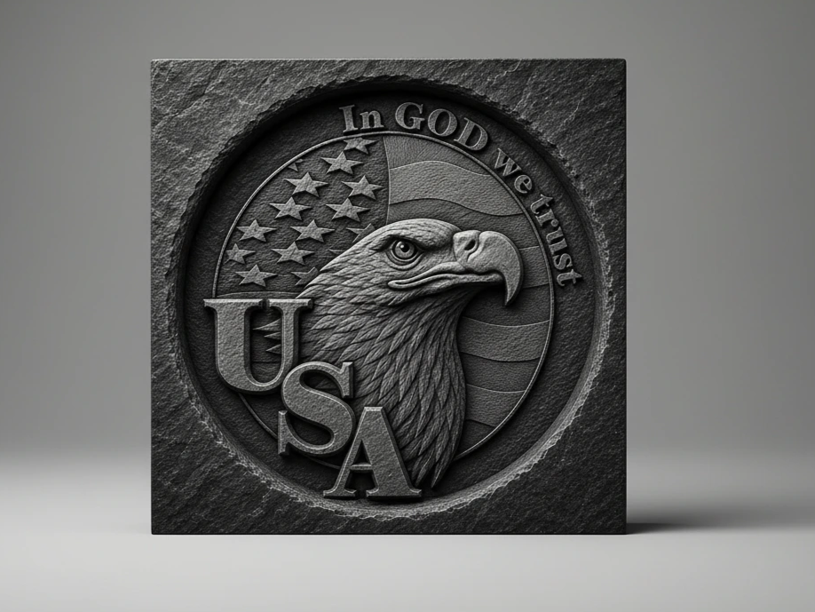 Ardoise carrée avec aigle américain et inscription In God We Trust