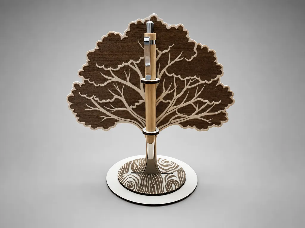 Porte-stylo en forme d'arbre avec stylo assorti