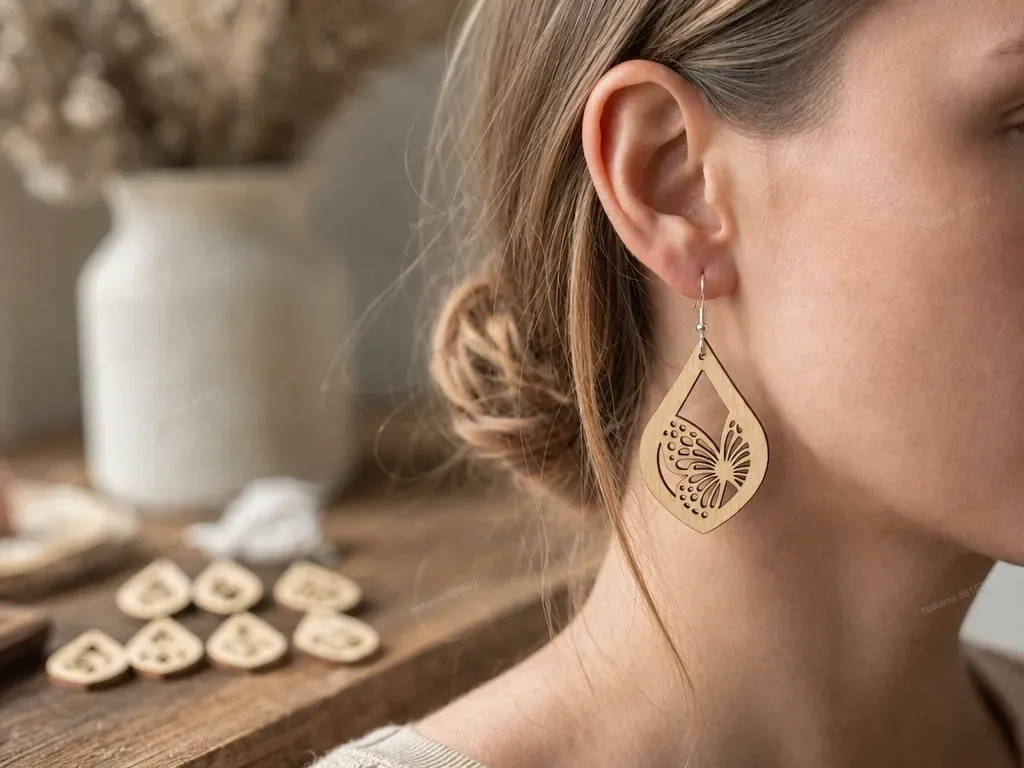 8 Pairs of Wooden Drop Earrings with Butterfly and Teardrop Designs