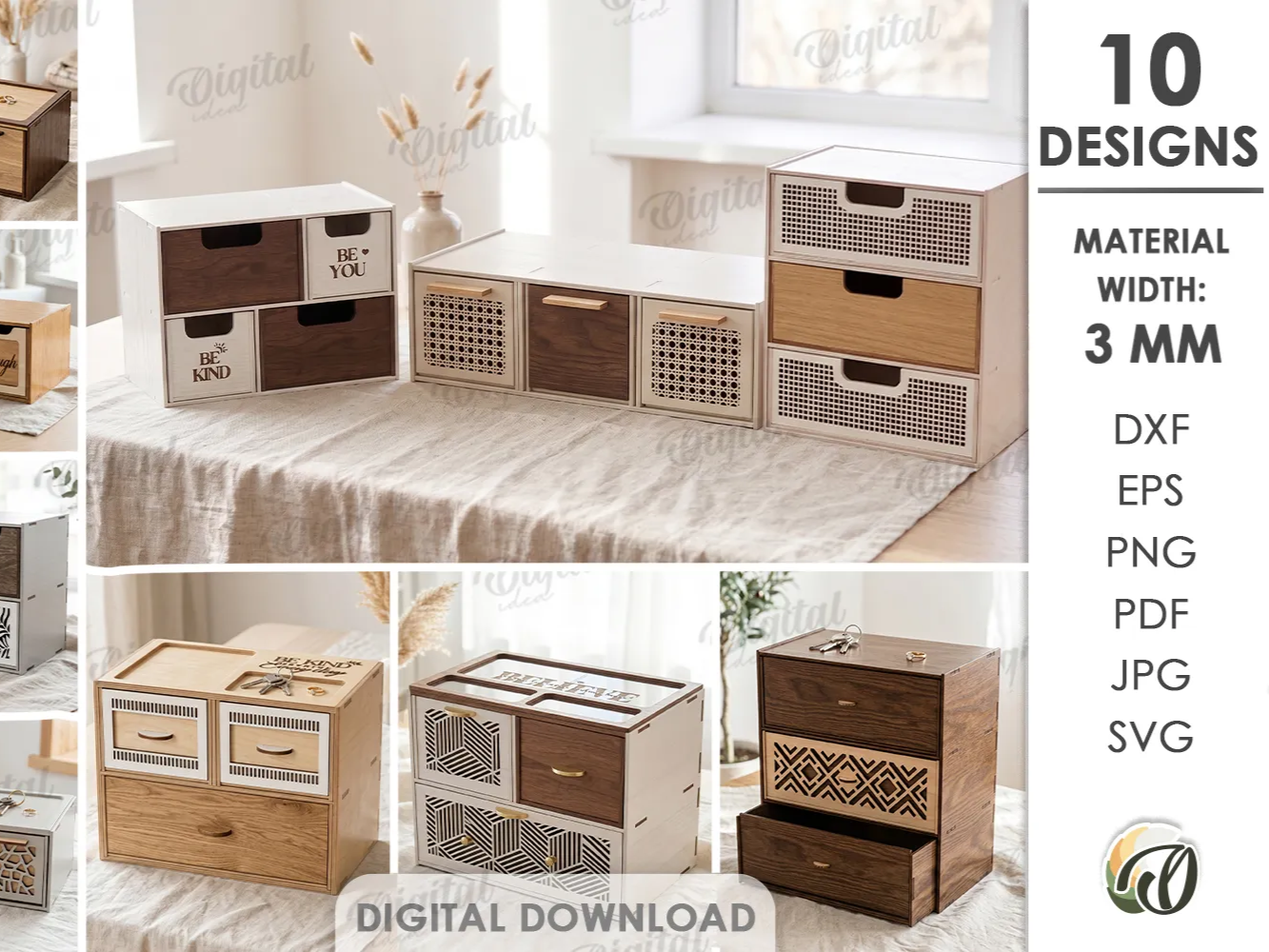 3D Organizer Boxes Bundle. Jewelry Storage Laser Cut Files. Boho Desktop Organizer with Drawers. Motivational quotes SVG. Storage Box