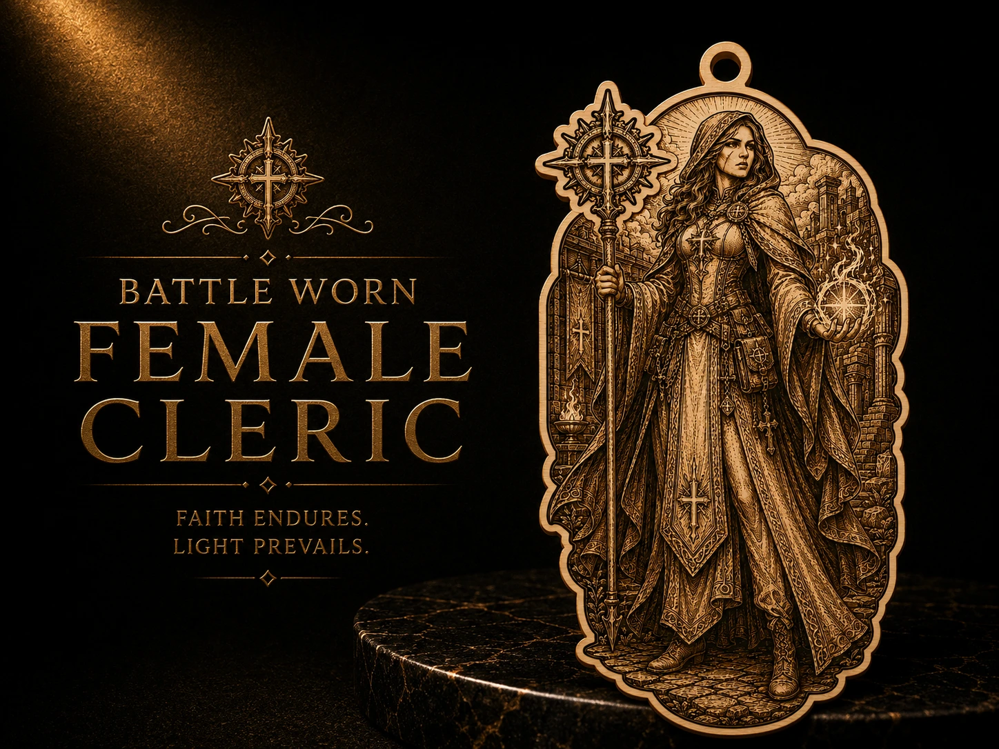 Battle Worn Female Cleric Pendant