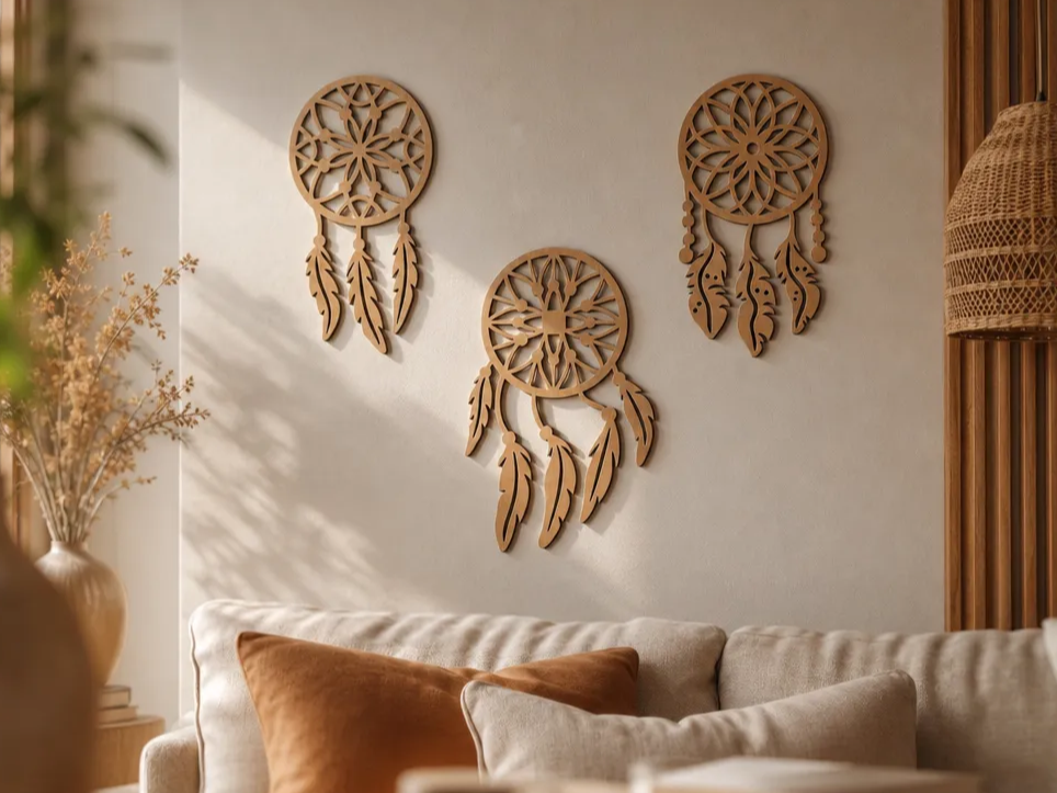 Set of Three Geometric Dreamcatcher Wall Hangings