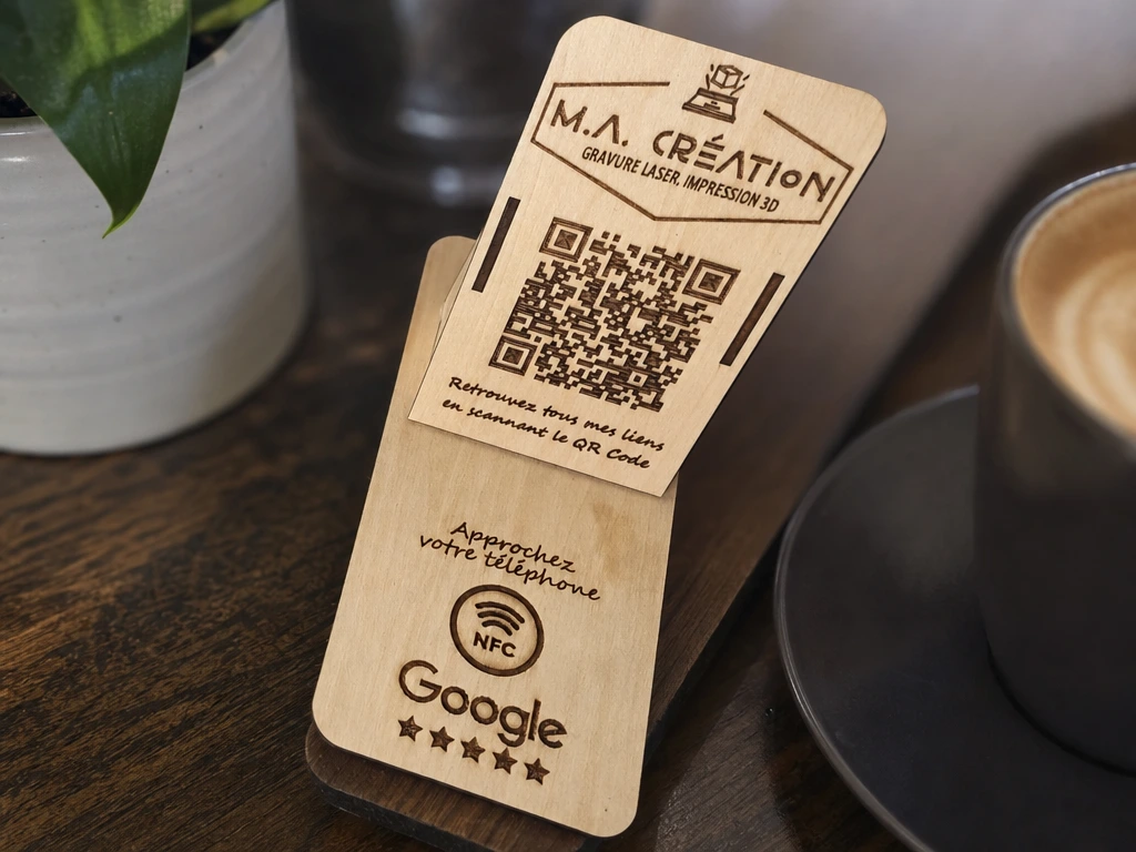 Customisable Wooden NFC and QR Code Business Card Display Stand