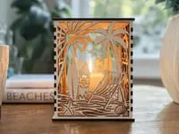[Laser cut and engrave] Photophore en bois avec motif de plage tropicale et chaises longues